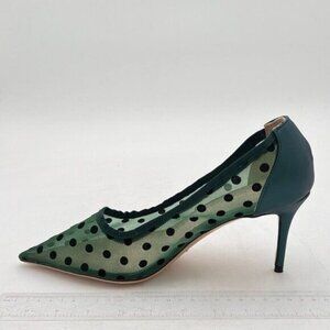 Women’s Green Polka Dots Pumps Mesh Stiletto High Heels Pointed Toe Slip On Shoe